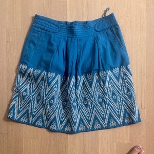 Anthropologie Blue and White Zigzag Skater Skirt